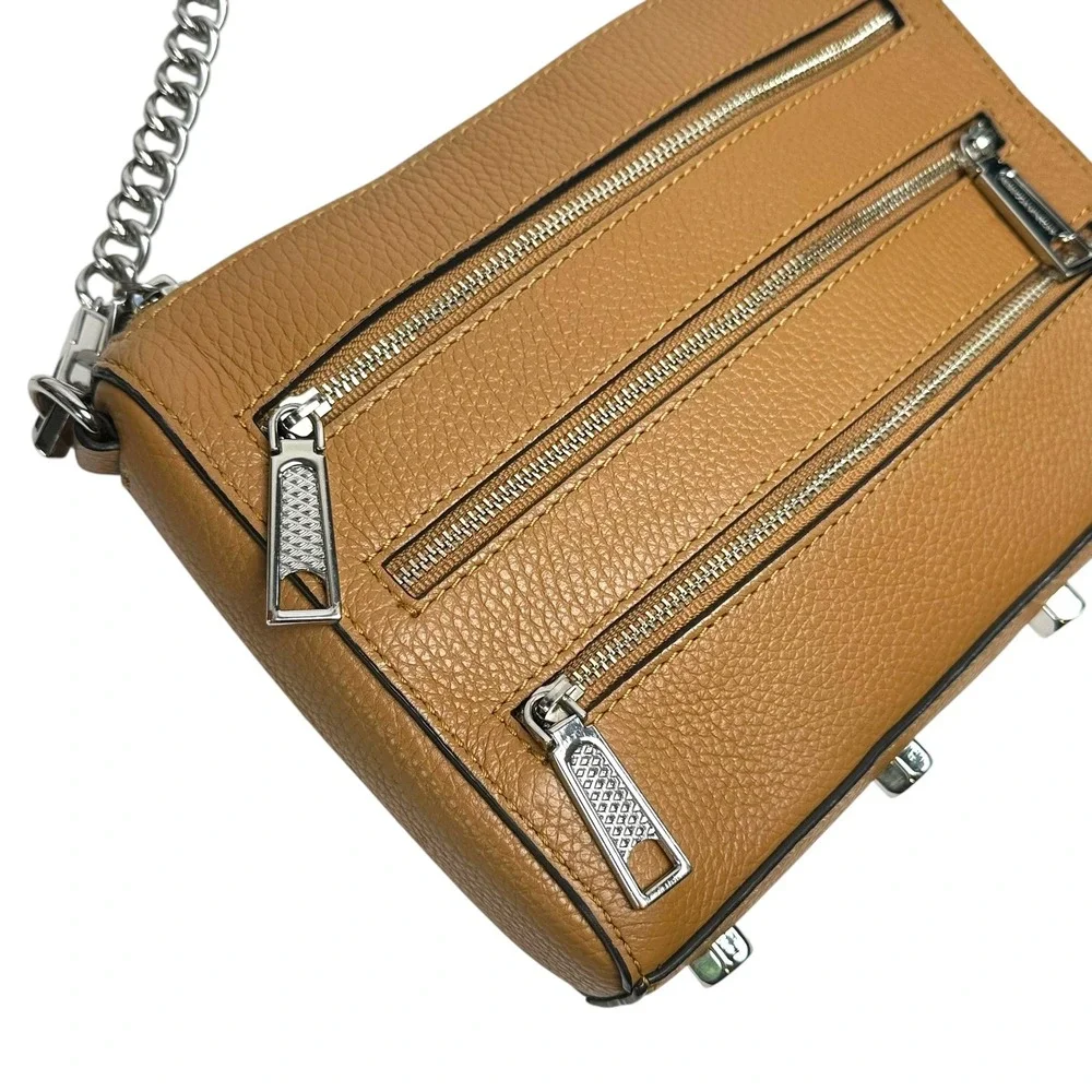 Rebecca Minkoff‎ Bag Mini 5-Zip Crossbody Pebbled Leather Almond Tan Mini Rocker